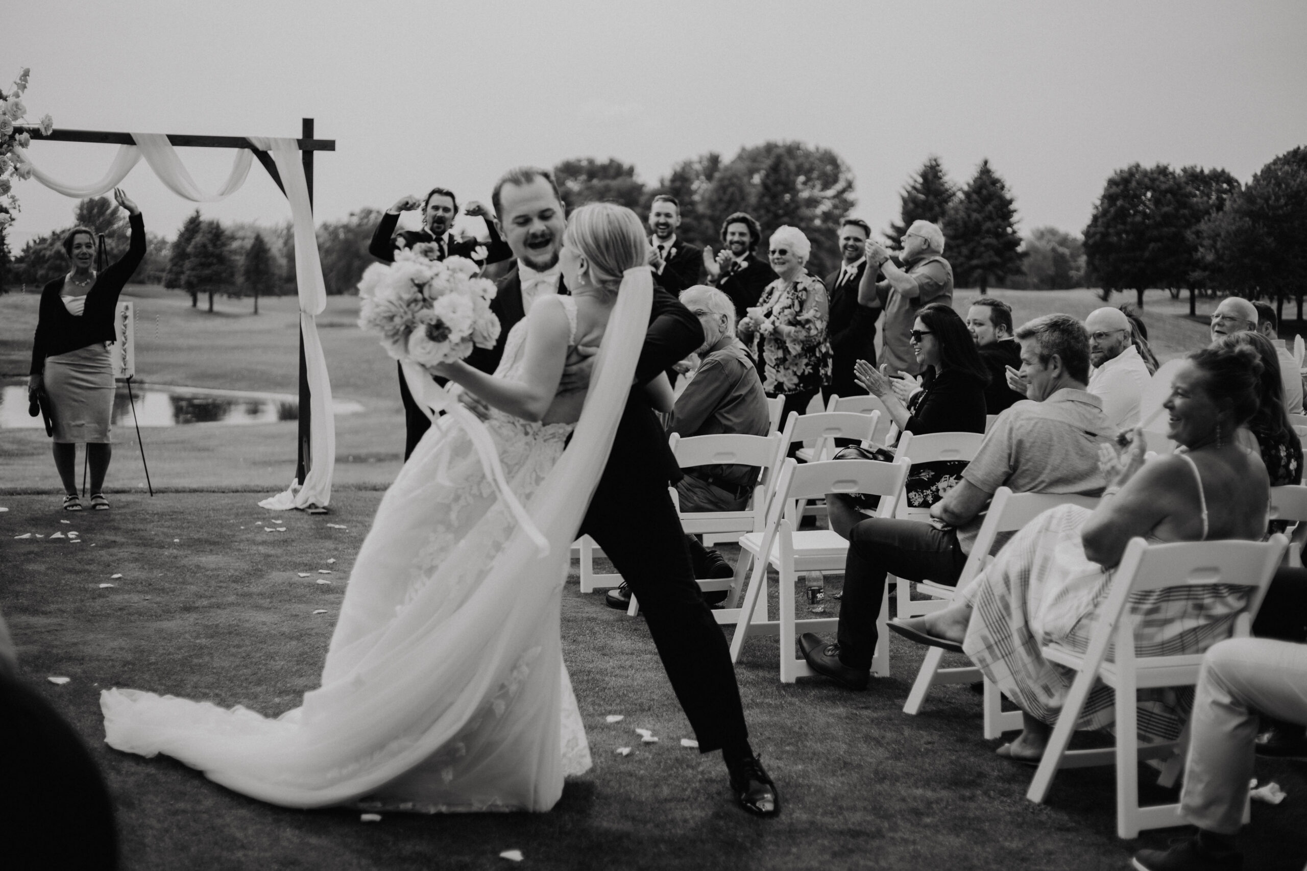 black and white bride and groom ceremony pictures