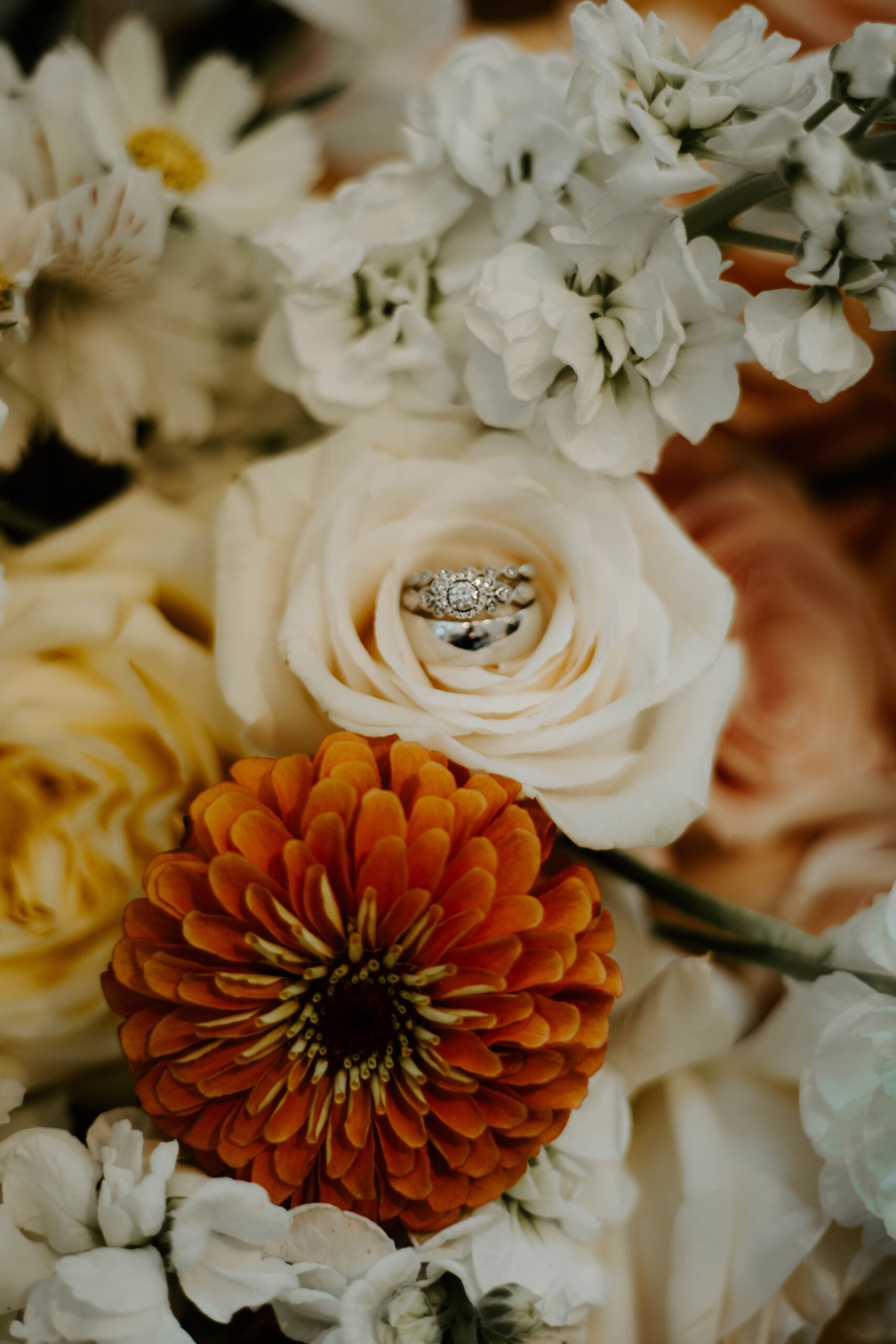 wedding ring and florals