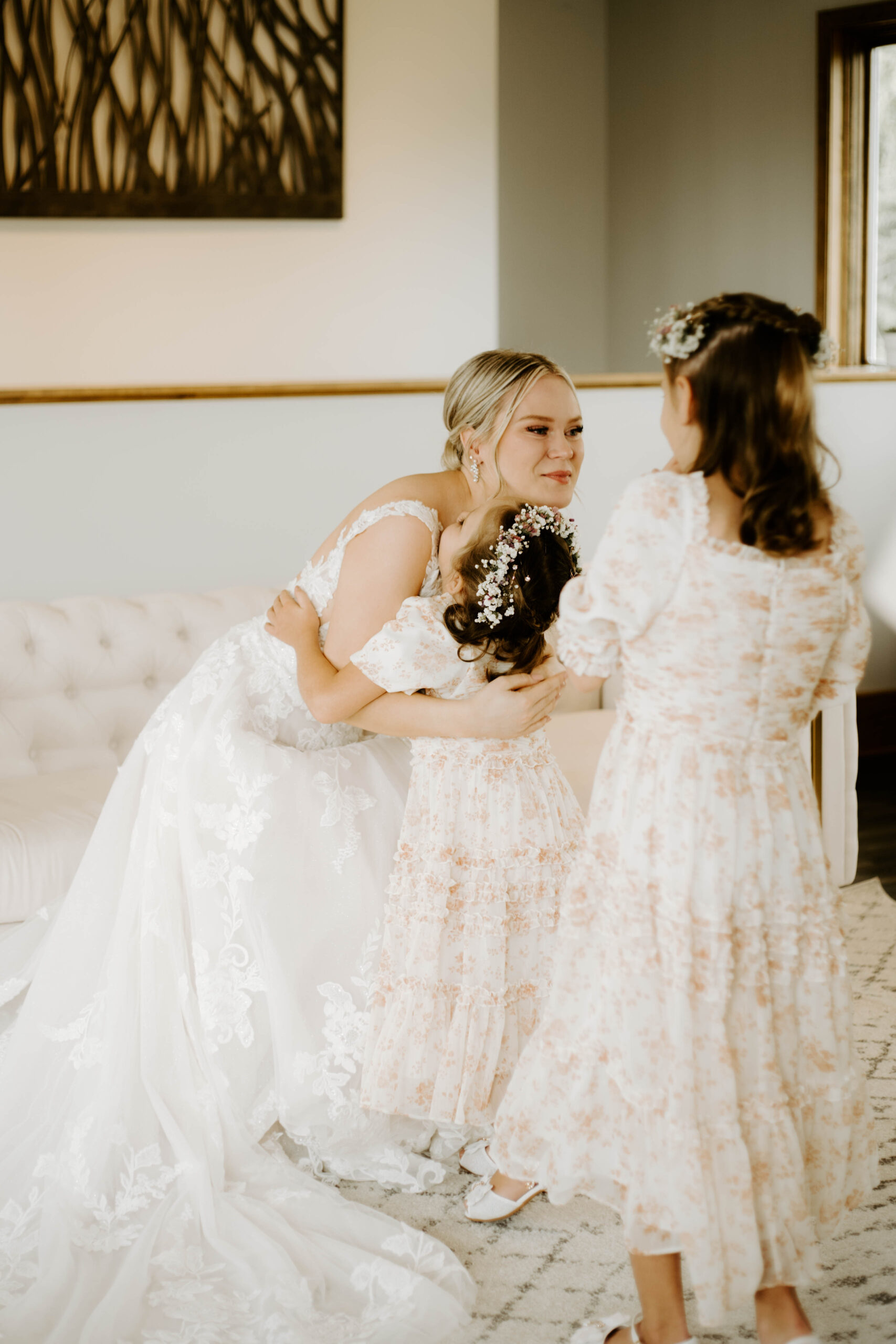 emotional wedding pictures with flower girl