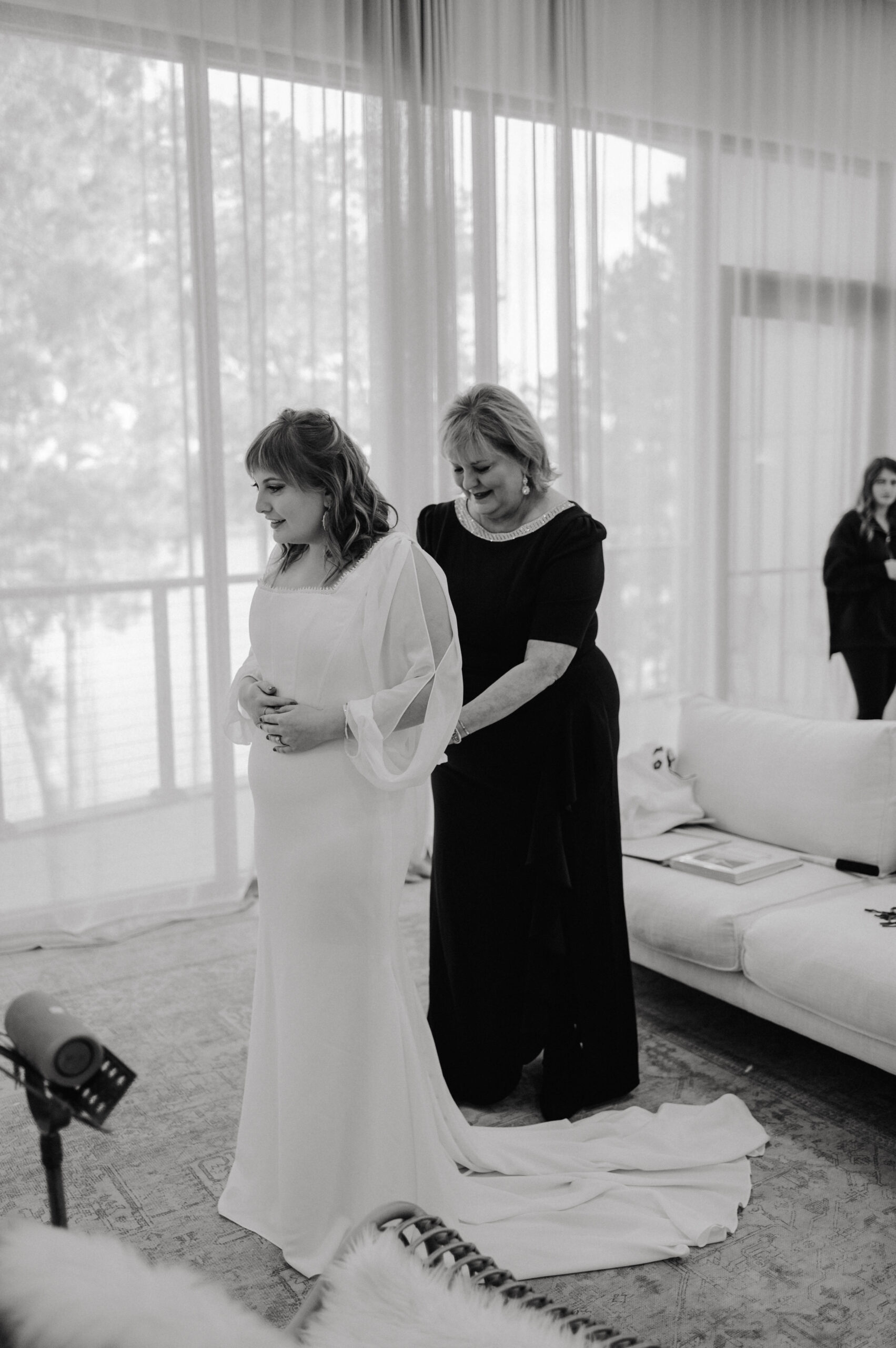 Natalie Tyler Photography black and white wedding photography, getting ready, bridal dress